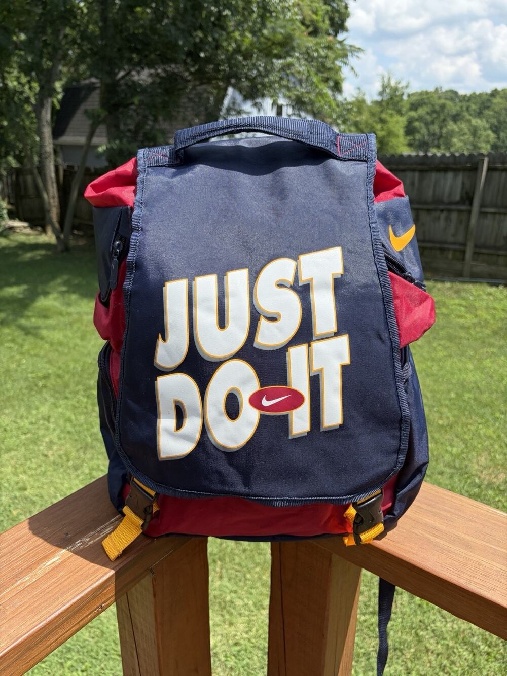 Nike Vintage Nylon Backpack White Tag Just Do It Blue Red Rare